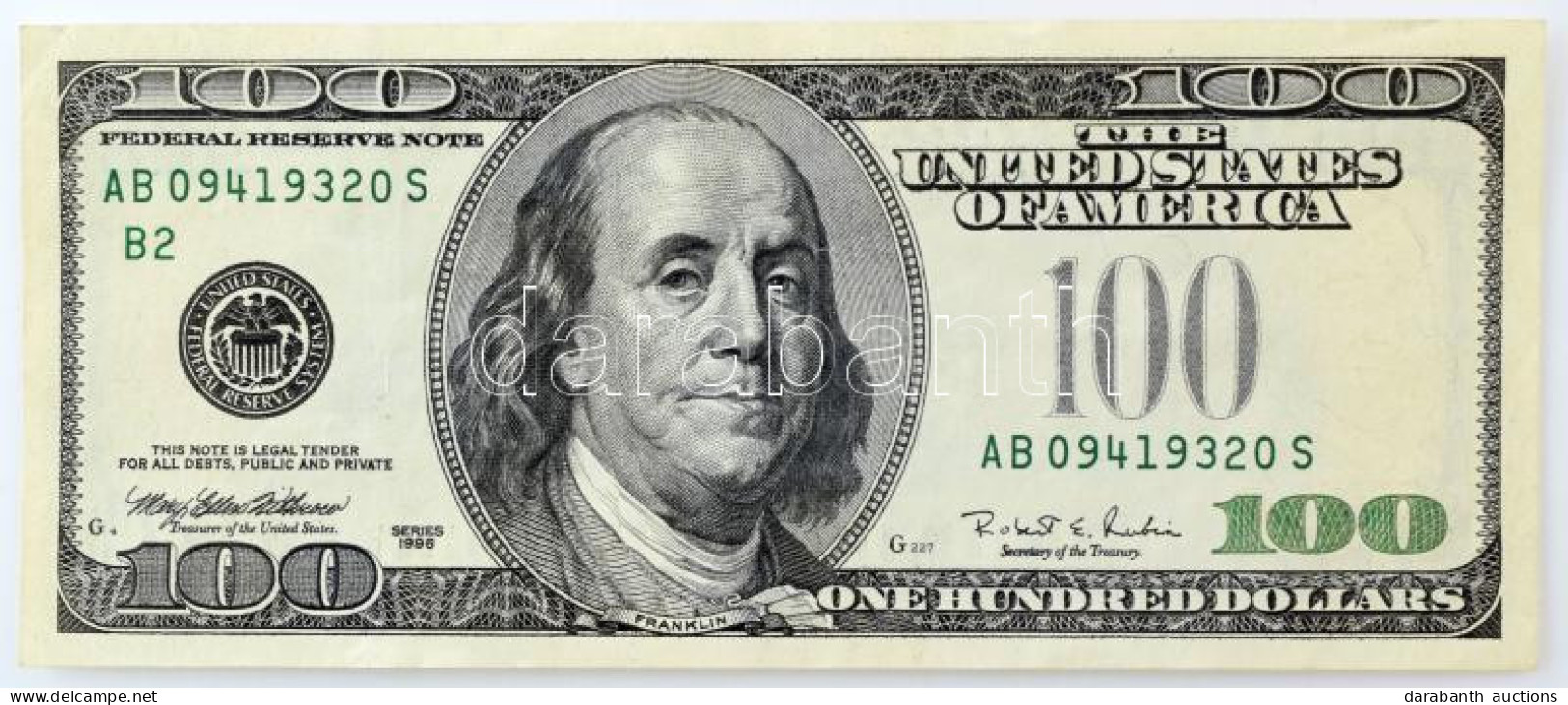 Amerikai Egyesült Államok 1996-1999. (1996) 100$ "Federal States Note" Nyomdahibás Bankjegy Zöld Pecsét Nélkül, "Mary El - Unclassified