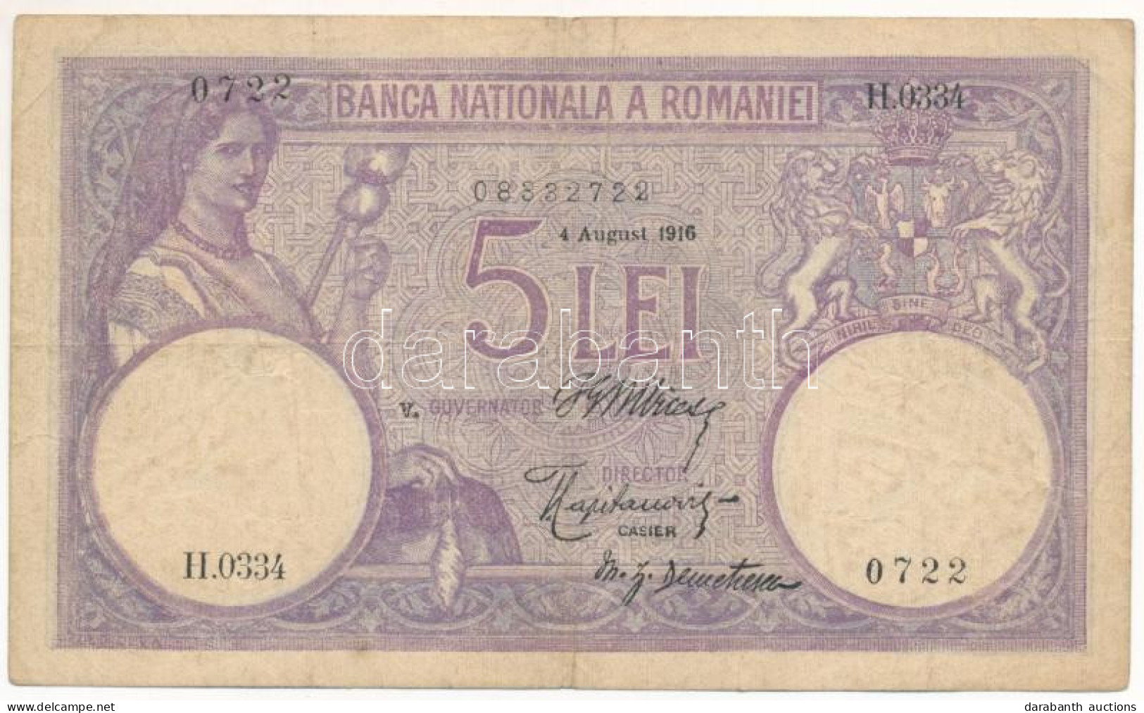 Románia 1916. 5L T:F Kis Folt / Romania 1916. 5 Lei C:F Small Spot Krause P#19 - Non Classés