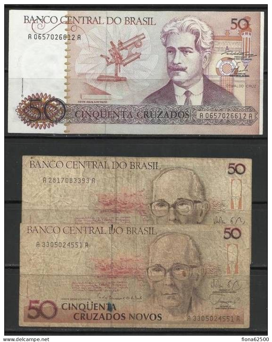 BRESIL . LOT DE TROIS BILLETS DE 50 CRUZEIRO . - Brasilien