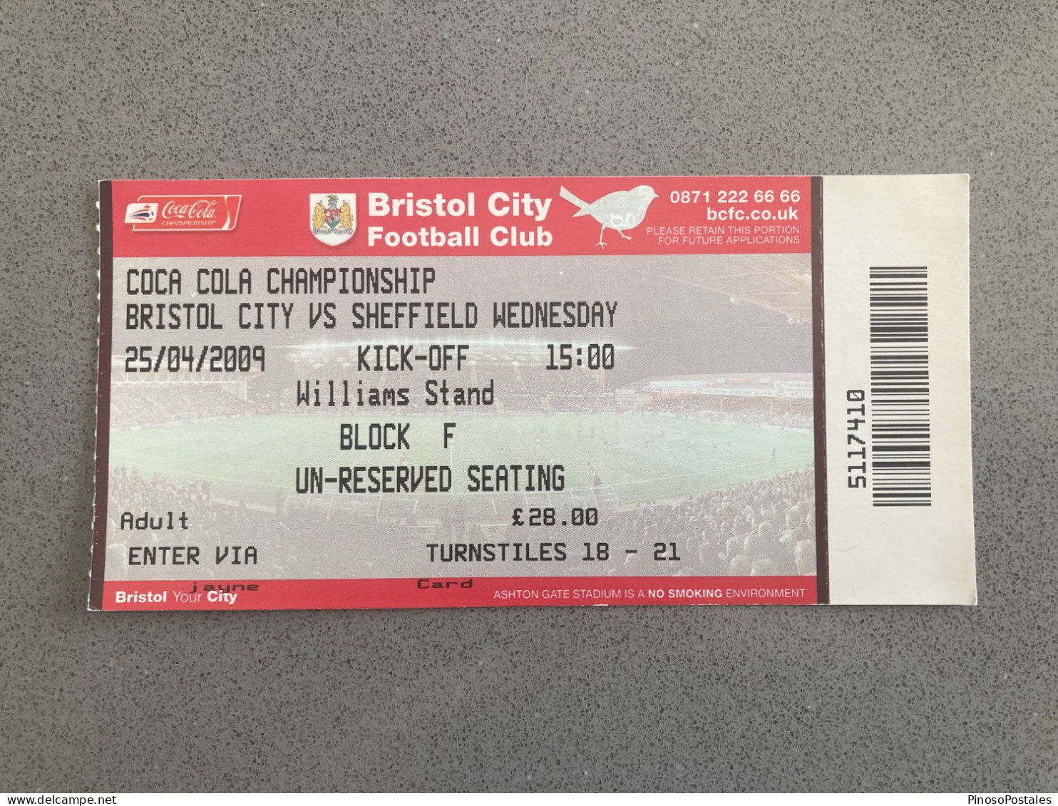 Bristol City V Sheffield Wednesday 2008-09 Match Ticket - Tickets & Toegangskaarten