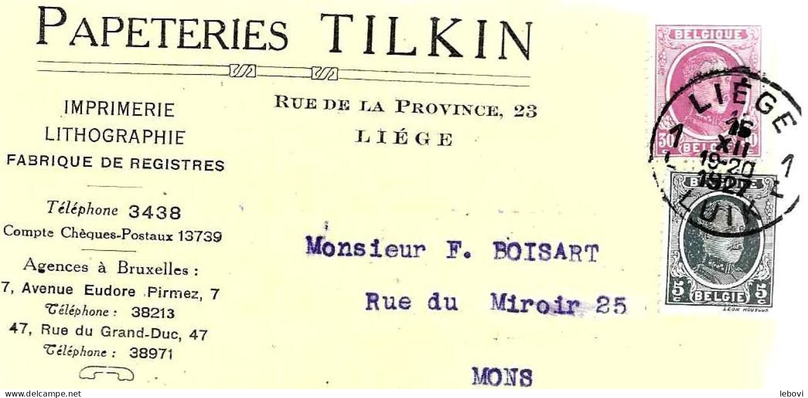 LIEGE Papeteries TILKIN  (1927) - 1900 – 1949