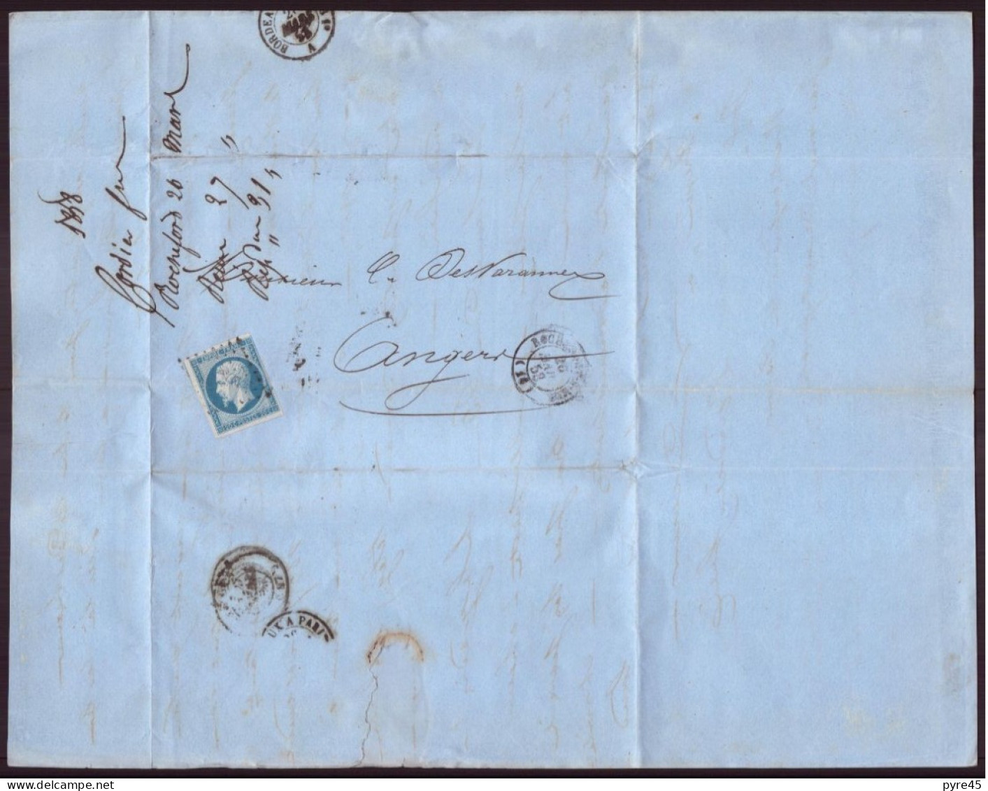 Lettre Manuscrite Du 26 Mars 1858 De Rochefort Pour Angers - Manuscripts