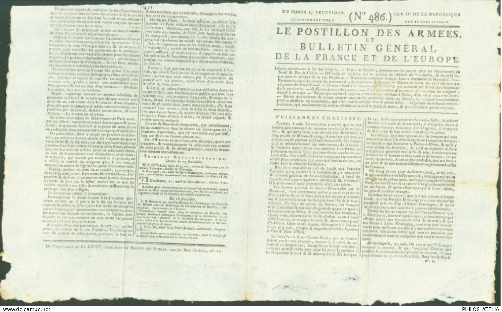 5 Septembre 1792 An 2 République Journal Le Postillon Des Armées Complot Commune Marseille Combats Guadeloupe - Journaux Anciens - Avant 1800