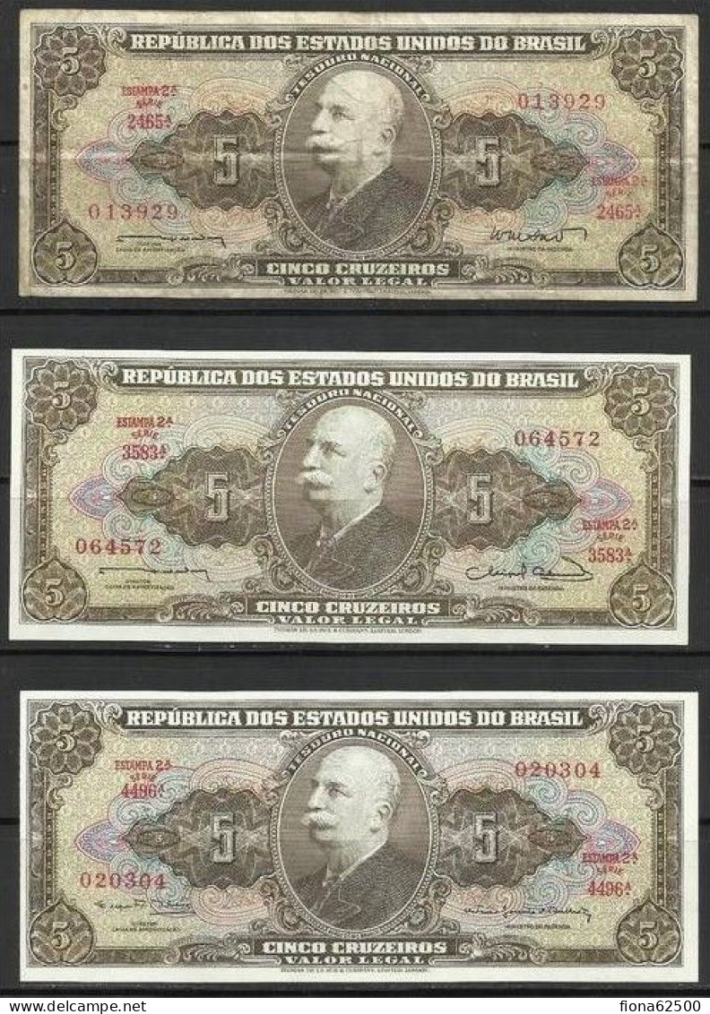 BRESIL . LOT DE 3 BILLET DE 5 CRUZEIRO . SIGNATURES DIFFERENTES . - Brasilien