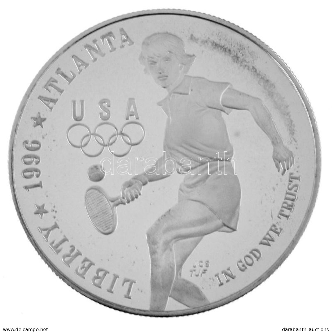 Amerikai Egyesült Államok 1996P 1$ Ag "Atlantai Olimpia 1996 - Tenisz" Kapszulában T:PP Patina /  USA 1996P 1 Dollar Ag  - Ohne Zuordnung