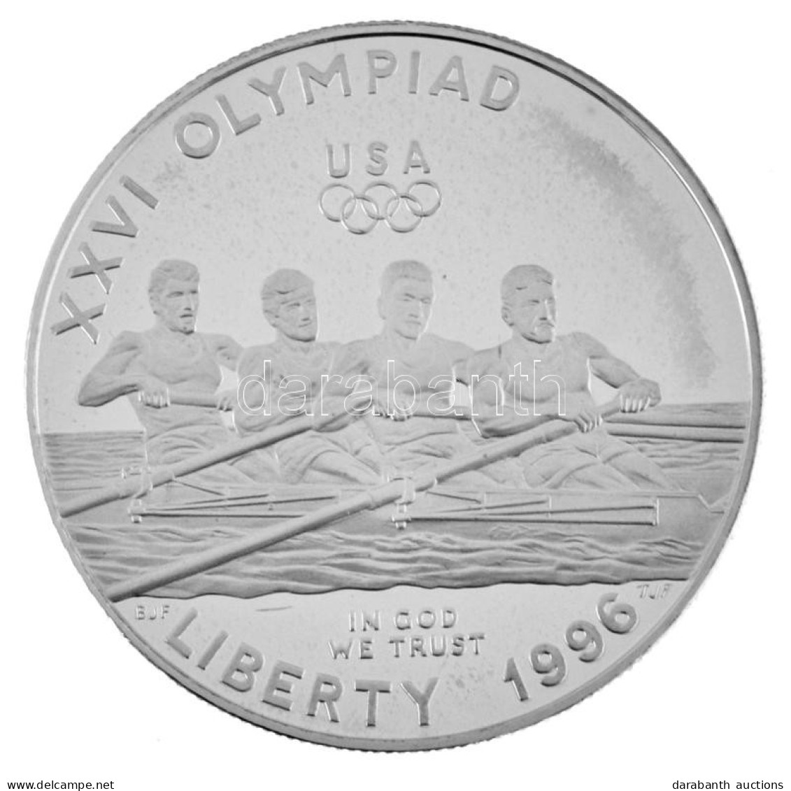 Amerikai Egyesült Államok 1996P 1$ Ag "Atlantai Olimpia 1996 - Evezés" Kapszulában T:PP Patina /  USA 1996P 1 Dollar Ag  - Ohne Zuordnung