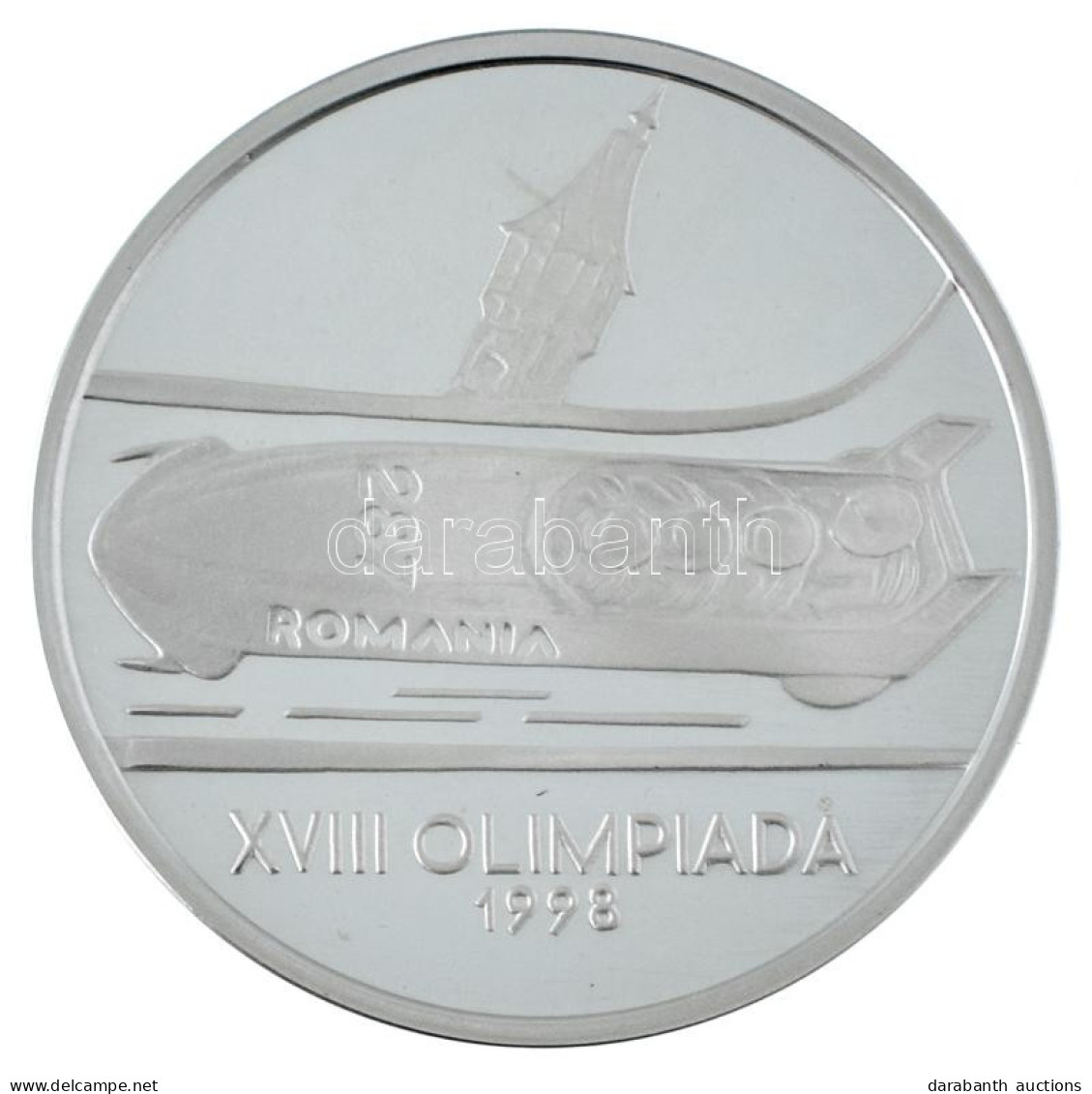 Románia 1998. 100L Ag "XVIII. Téli Olimpia, Nagano - Bob" Kapszulában T:PP Folt Romania 1998. 100 Lei Ag "18th Winter Ol - Non Classificati