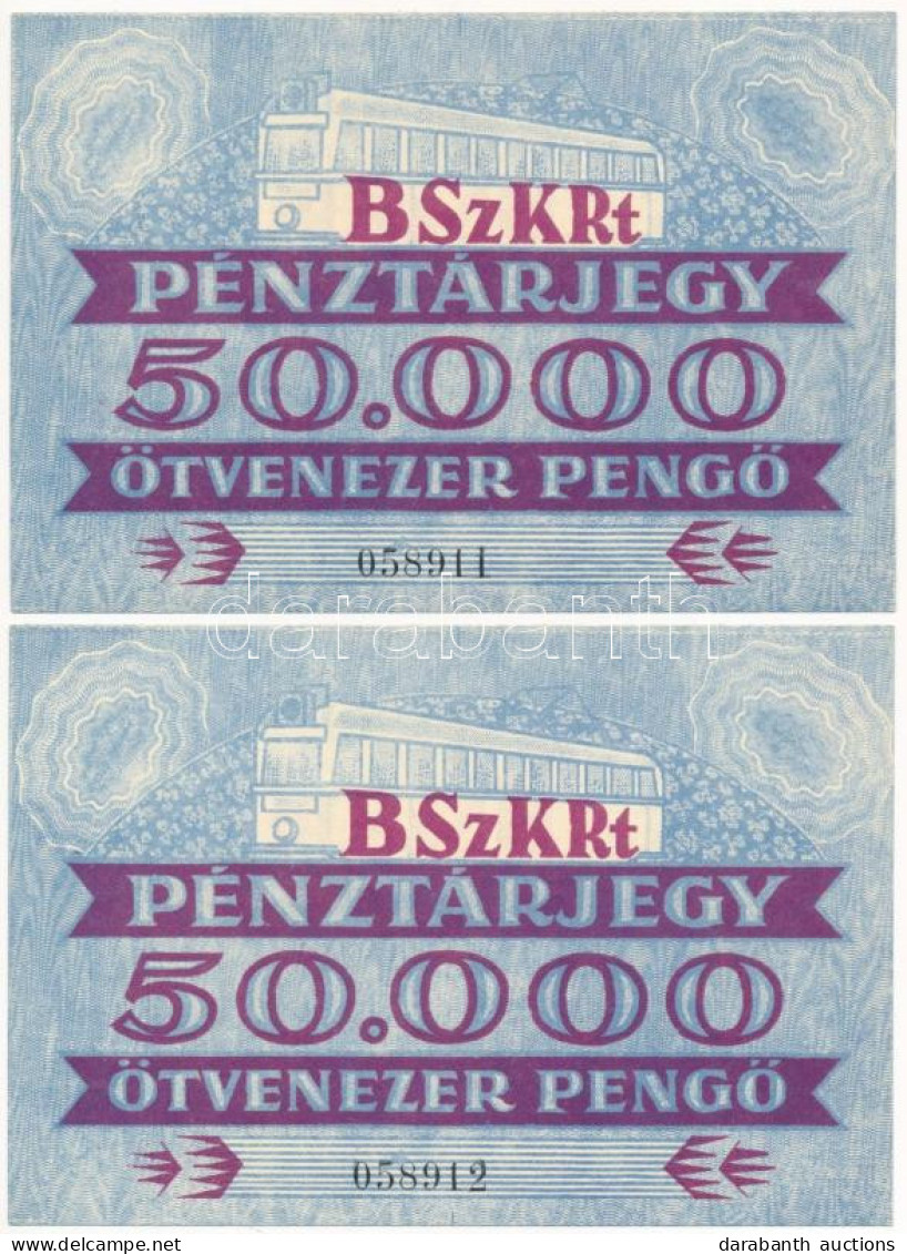~1945-1946. "BSZKRT (Budapest Székesfővárosi Közlekedési Részvénytársaság) Pénztárjegy" 50.000P-ről (2x) Sorszámkövetők  - Unclassified