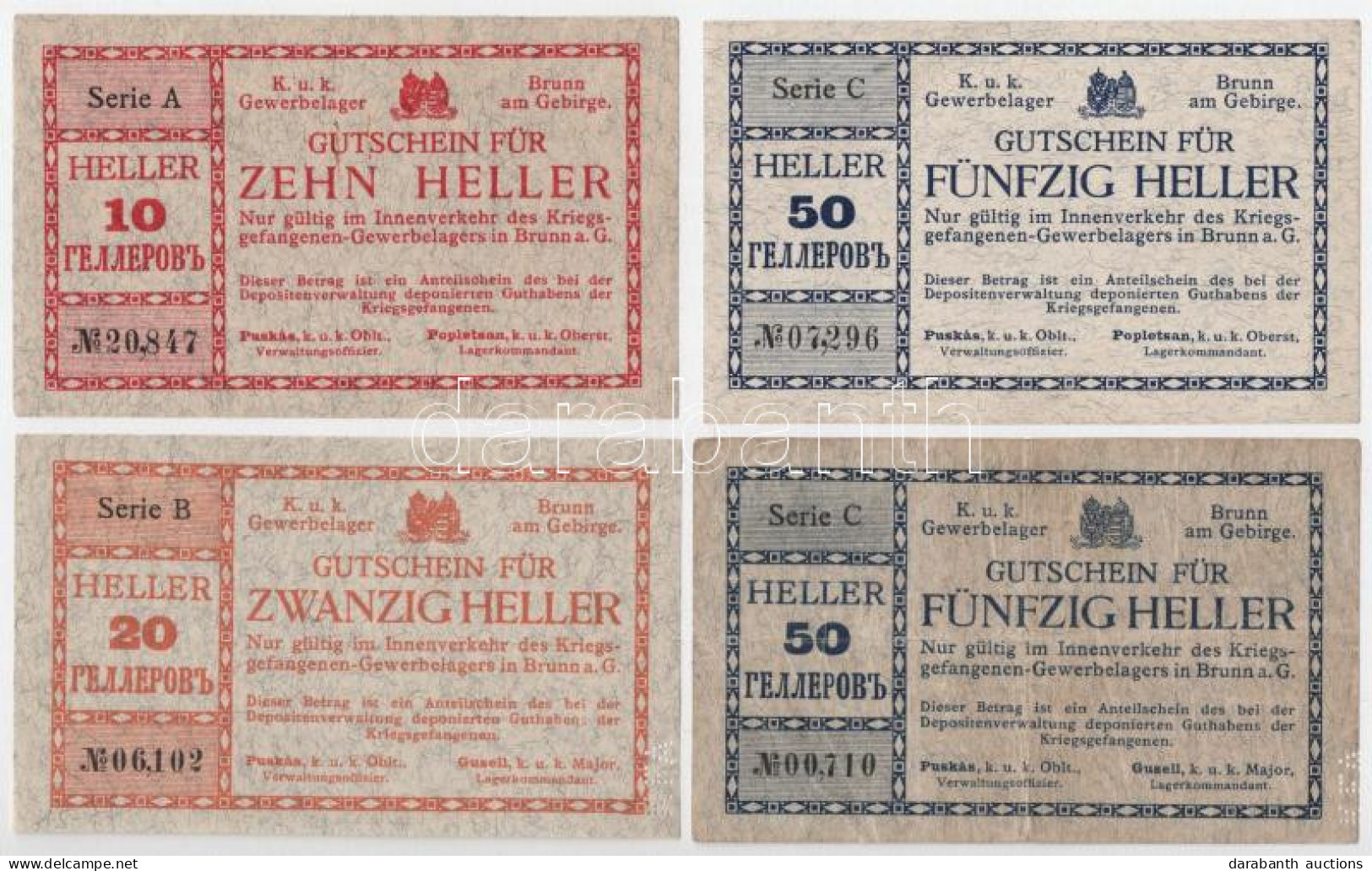 Ausztria / Brunn Am Gebirge Hadifogolytábor ~1914-1918. 10h - 5K (11xklf) Perforációval és Anélkül, Egyik Hátlapján Bély - Zonder Classificatie