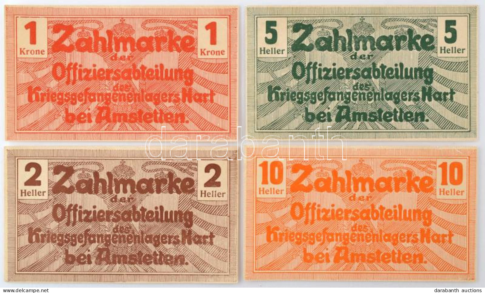 Ausztria / Hart Bei Amstetten Hadifogolytábor ~1914-1918. 2h + 5h + 10h + 1K T:AU Sarokhajlások / Austria / Hart Bei Ams - Ohne Zuordnung