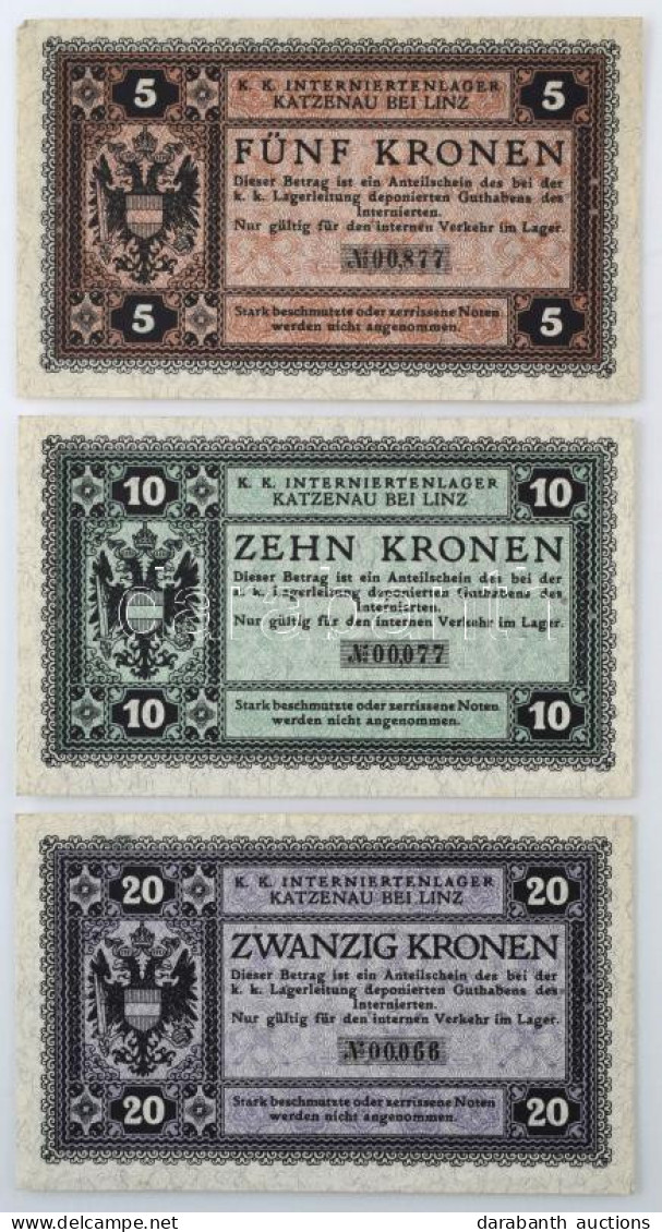 Ausztria / Katzenau Bei Linz Hadifogolytábor ~1914-1918. 5h "00,877" + 10h "00,077" + 20h "00,066". Mindhárom Kétoldalt  - Unclassified