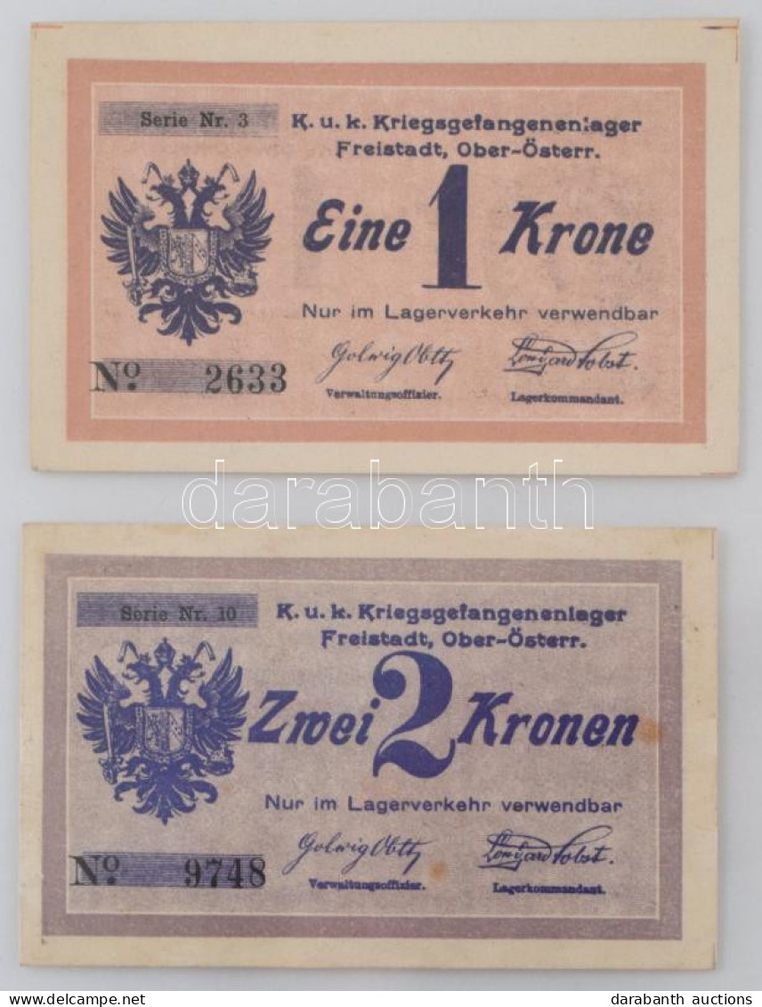 Ausztria / Freistadt Hadifogolytábor ~1916. 1K "Serie Nr. 3 - 2633" + 2K "Serie Nr. 10 9748" Ragasztónyom Miatt Felületi - Ohne Zuordnung