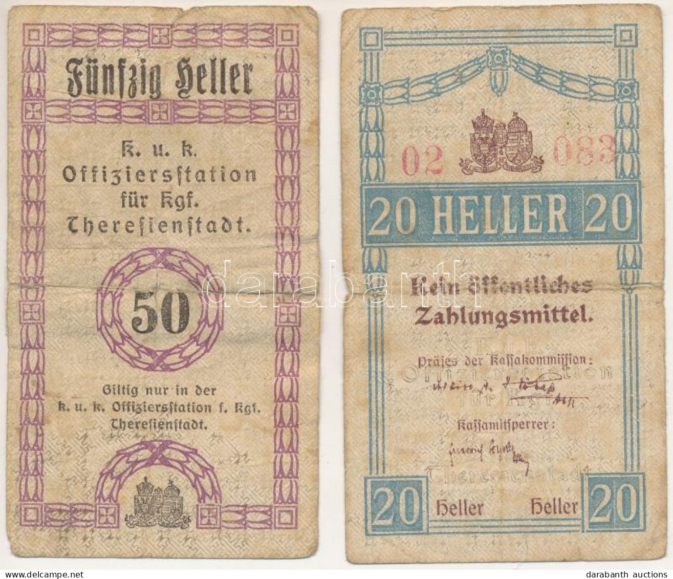 Ausztria / Theresienstadt Tiszti Hadifogolytábor 1917. 20h + 50h T:F,VG Ragasztással /  Austria / Theresienstadt Officie - Ohne Zuordnung