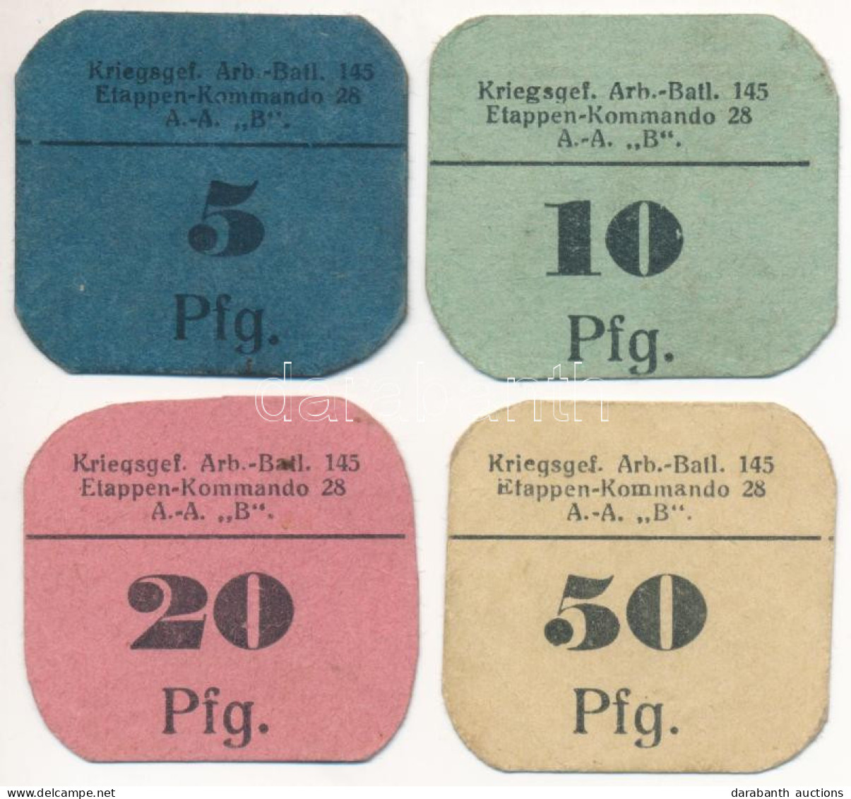 Német Birodalom / 145. Hadifogoly Munkazászlóalj 28. Hadtáp-parancsnokság ~1914-1918. 5pf - 50pf (4x) T:AU,XF/ German Em - Ohne Zuordnung