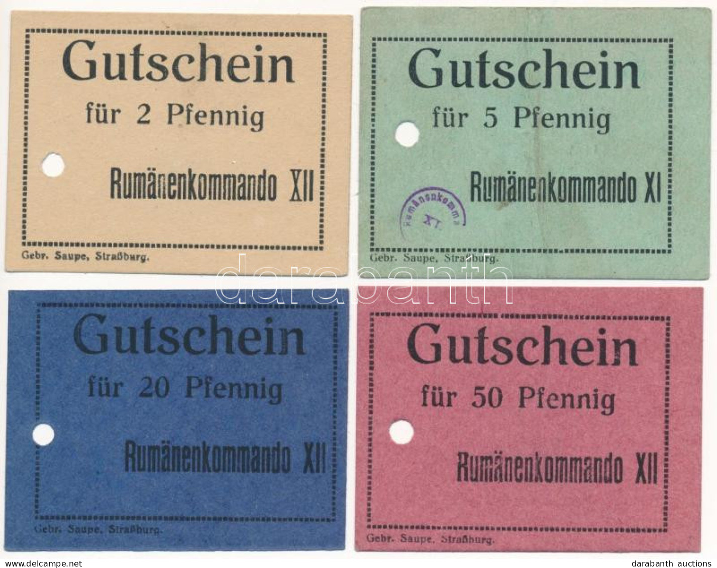 Német Birodalom / Strassburg Hadifogolytábor - Rumänenkommando XI-XII ~1914-1918. 2pf - 50pf (4xklf), Bélyegzésekkel, Ly - Non Classés