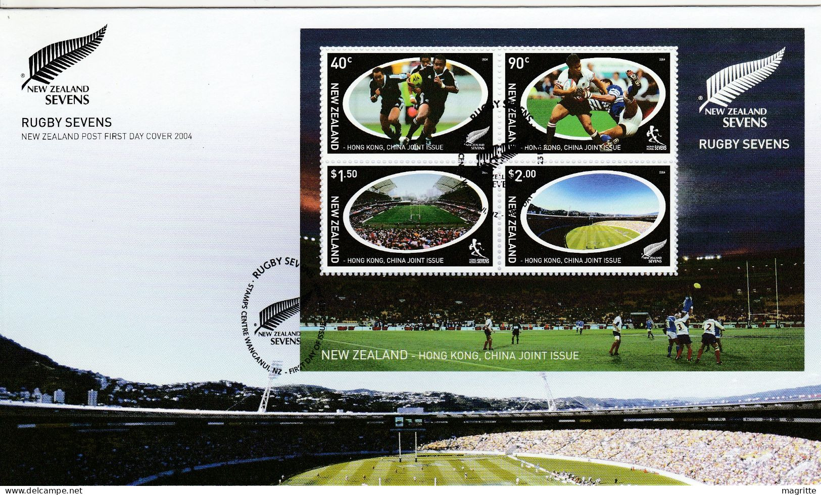 Nelle Zélande 2004 Rugby à 7 FDC Bloc Emission Commune Hongkong New Zealand Rugby Seven Joint Issue Hong Kong FDC - Emissions Communes