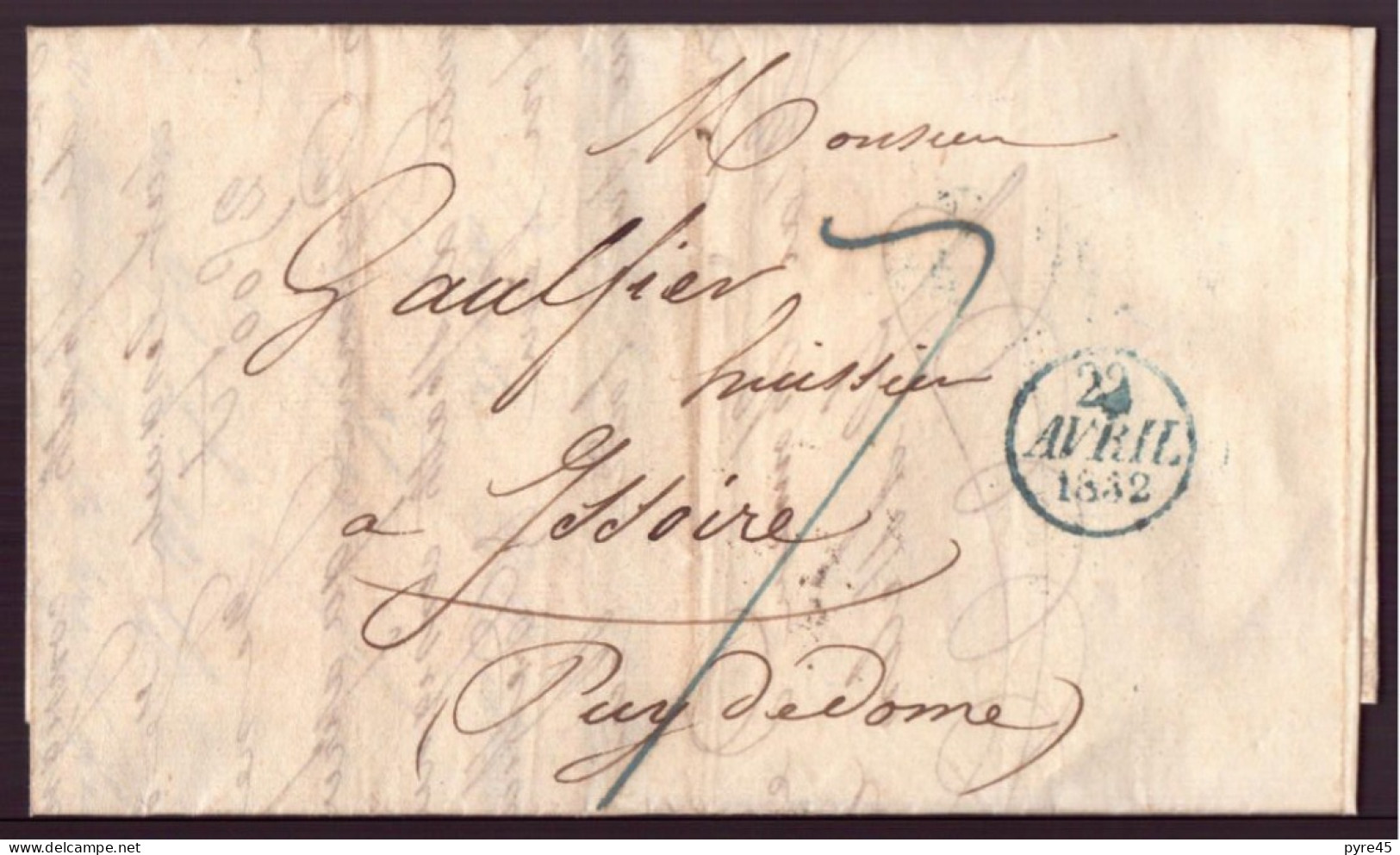 Lettre Manuscrite Du 22 Avril 1832 De Paris Pour Issoire - Manuskripte