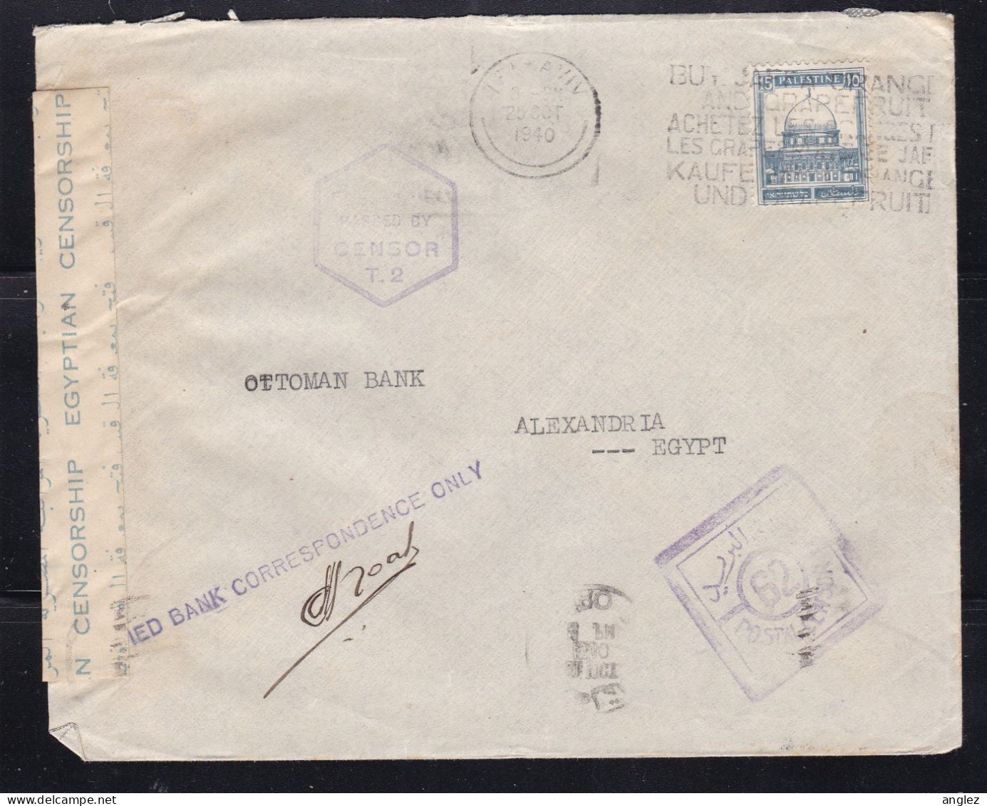 Palestine - 1940 Cover Tel Aviv To Alexandria Egypt Censored - Palästina