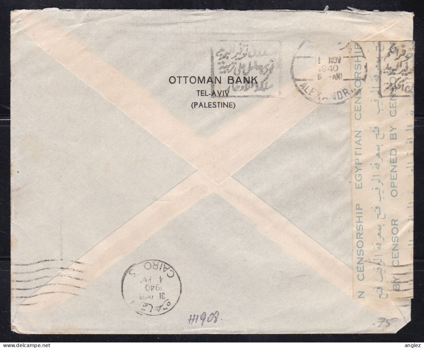 Palestine - 1940 Cover Tel Aviv To Alexandria Egypt Censored - Palestina