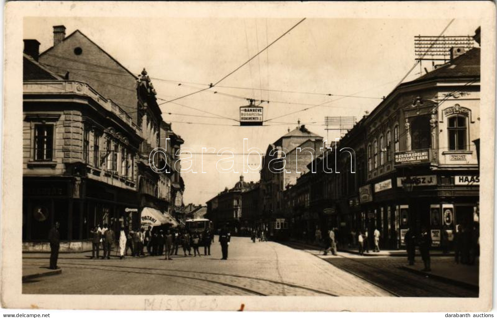 T2/T3 1933 Miskolc, Széchenyi Utca, Haász J., Pataki üzlete, Villamos, Autóbusz (fl) - Zonder Classificatie