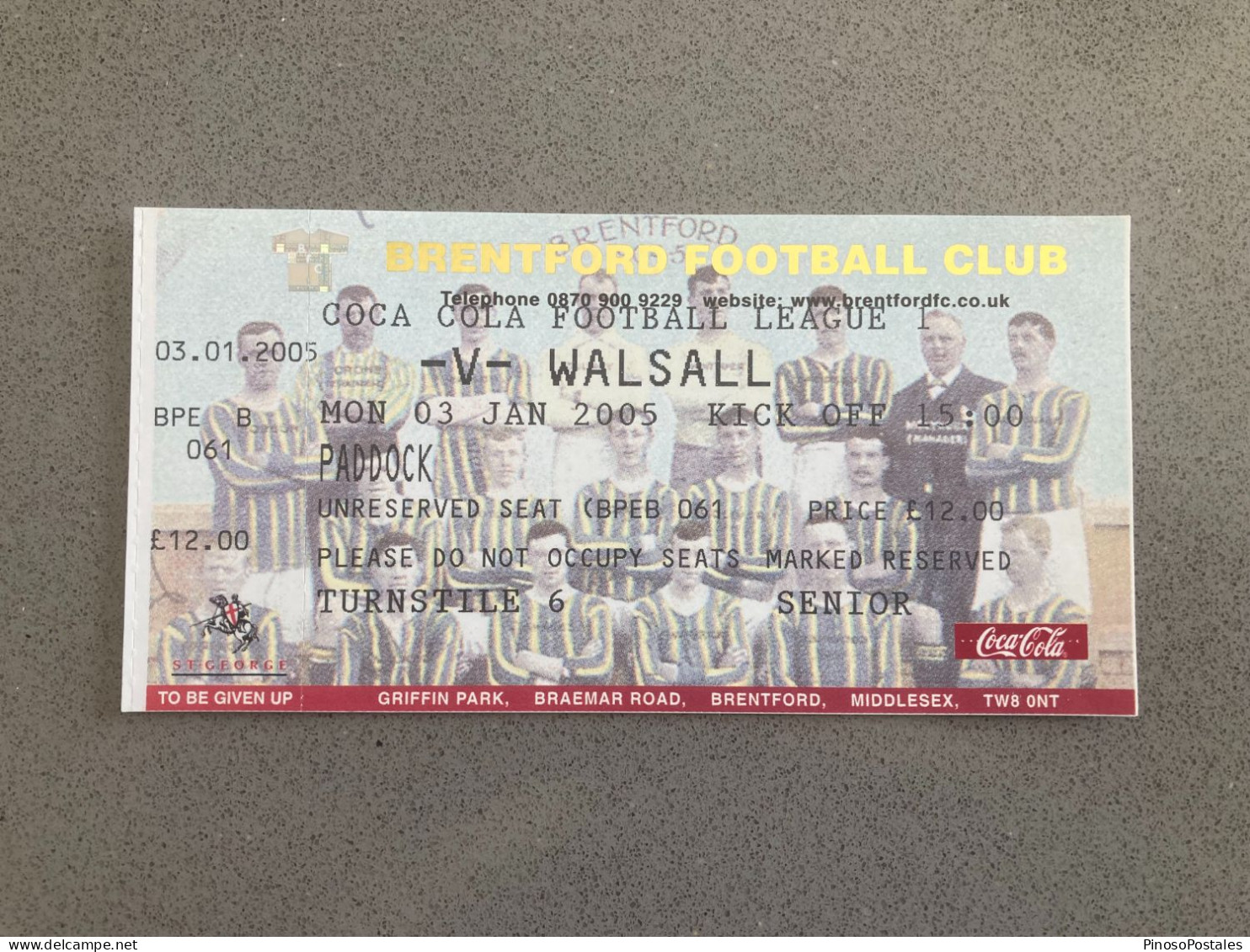 Brentford V Walsall 2004-05 Match Ticket - Tickets & Toegangskaarten