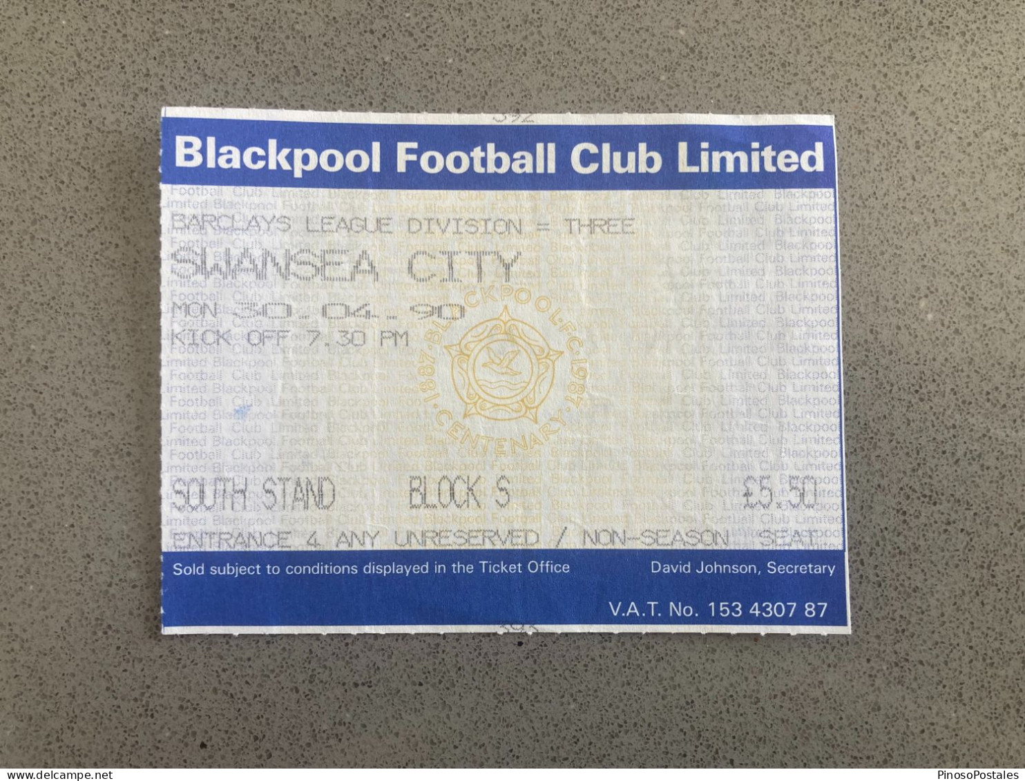 Blackpool V Swansea City 1989-90 Match Ticket - Tickets & Toegangskaarten