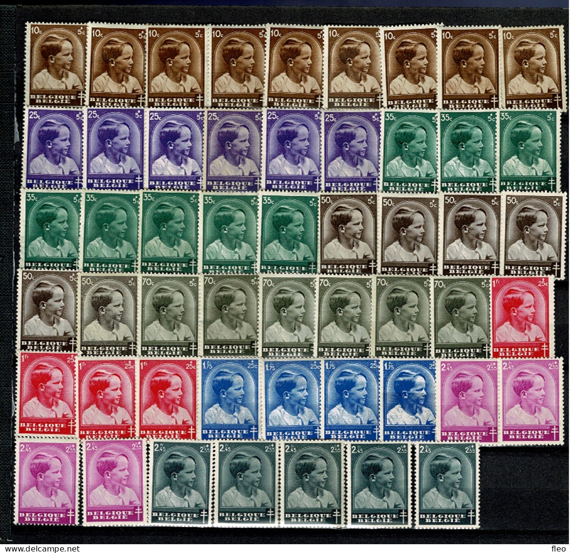 1936 438/445* & 446* (lot 52 Timbres) : Serie PRINCE BAUDOUIN/Prins Boudewijn - Neufs