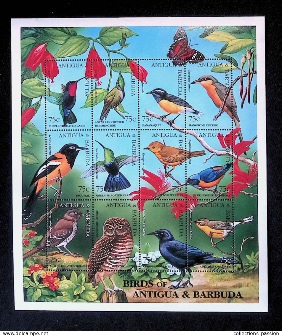 CL, Feuillet & Bloc, Block, Birds Of Antigua & Barbuda, 1995, Oiseaux, Frais Fr 2.25 E - Antigua Y Barbuda (1981-...)