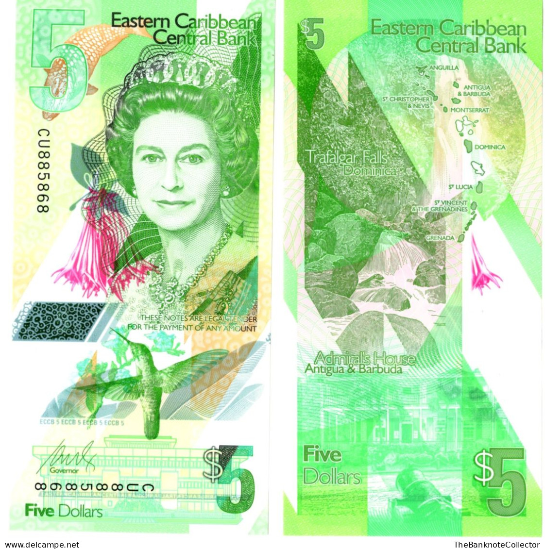 Eastern Caribbean 5 Dollars Polymer ND 2019 Issue QEII P-56 UNC - Caraibi Orientale