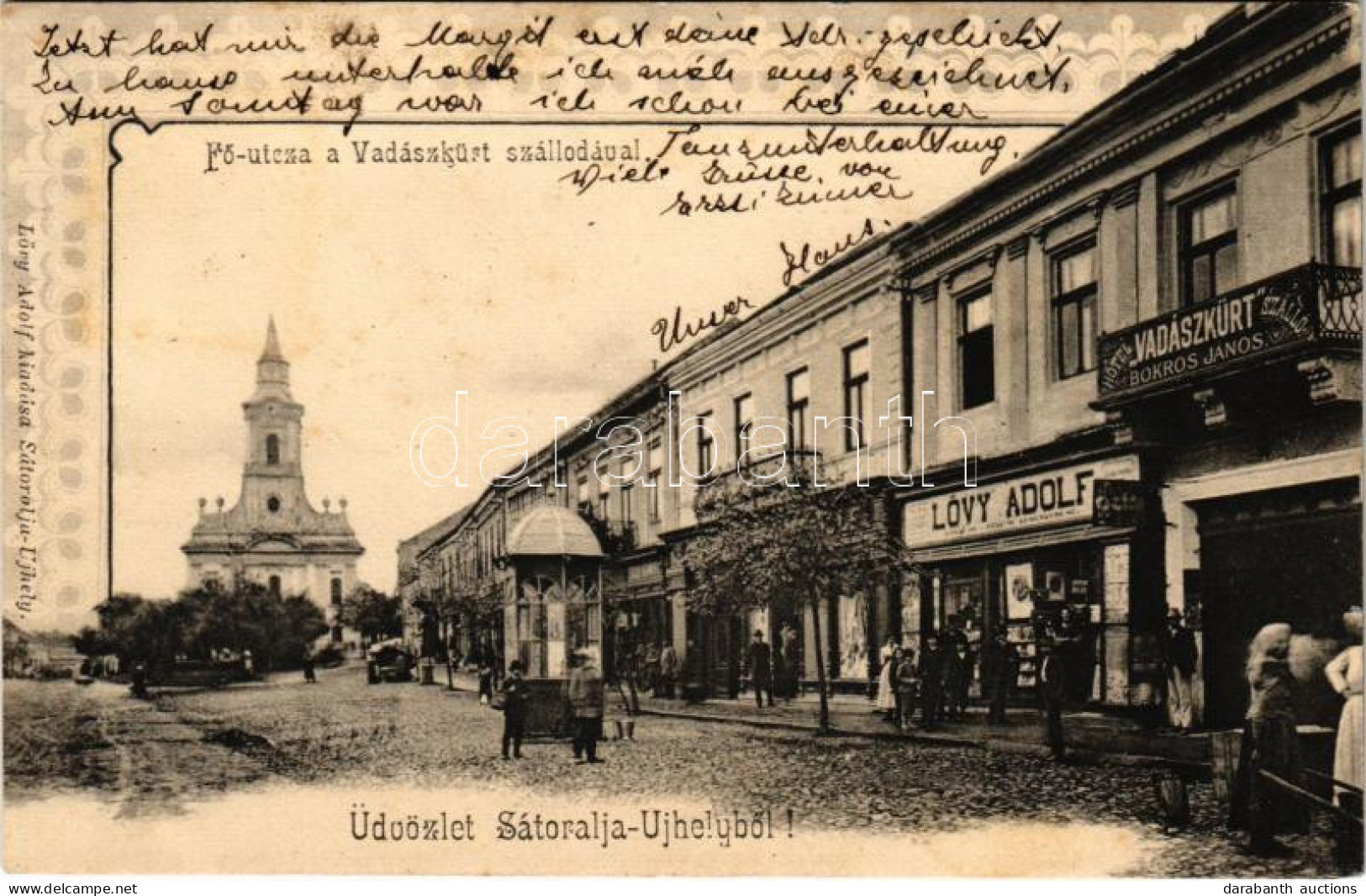 T2/T3 1902 Sátoraljaújhely, Fő Utca, Hotel Vadászkürt Szálloda, Lövy Adolf üzlete és Saját Kiadása (fl) - Non Classificati