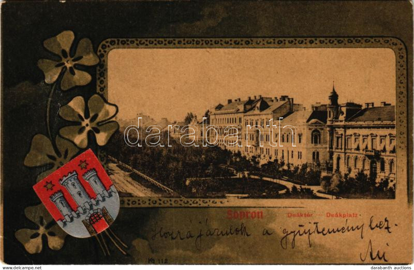 T3 1901 Sopron, Deák Tér. Blum N. Kiadása. Szecessziós Címeres Litho Keret, Art Nouveau (EB) - Non Classificati