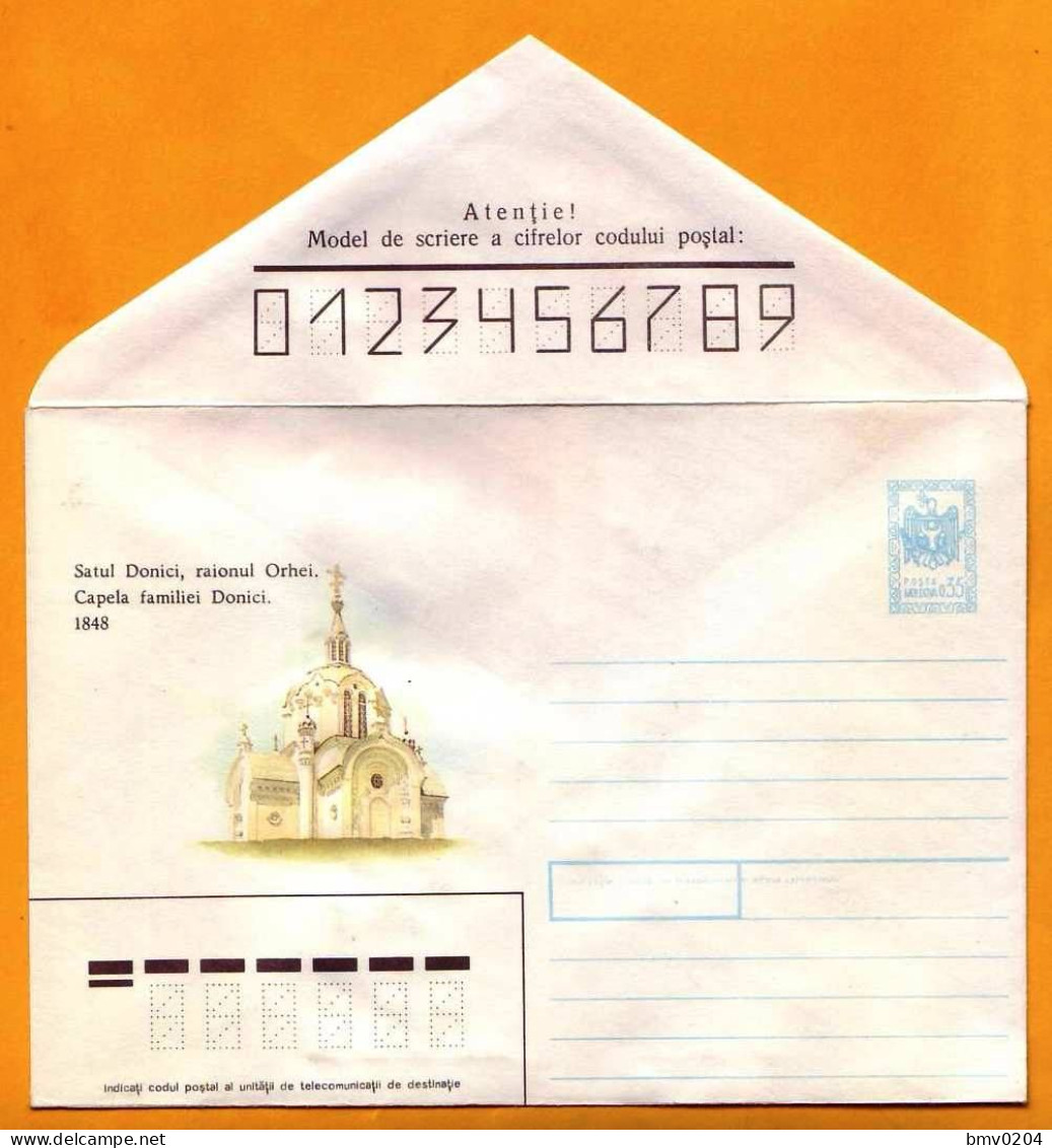 1992 Moldova Moldavie  Chapel Donych. Church. The First Envelope Of Moldova White Paper With Water Marks. - Moldavie