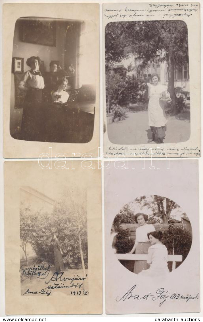 1913 Arad, Gáj, Hölgyek - 4 Db Eredeti Fotó Képeslap / Ladies In Gai - 4 Original Photo Postcards - Unclassified