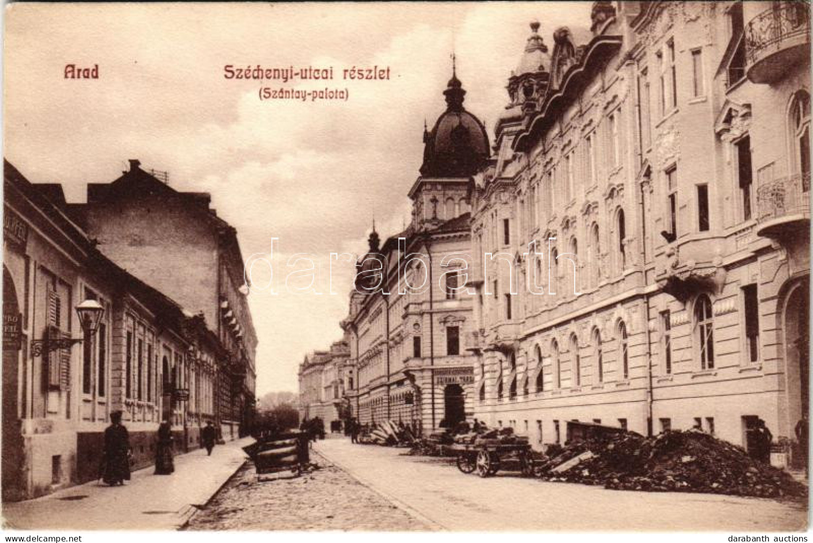* T2/T3 1910 Arad, Széchenyi Utca, Szántay Palota, Szirmai és Társa üzlete. Ifj. Klein Mór Kiadása / Street View, Palace - Ohne Zuordnung