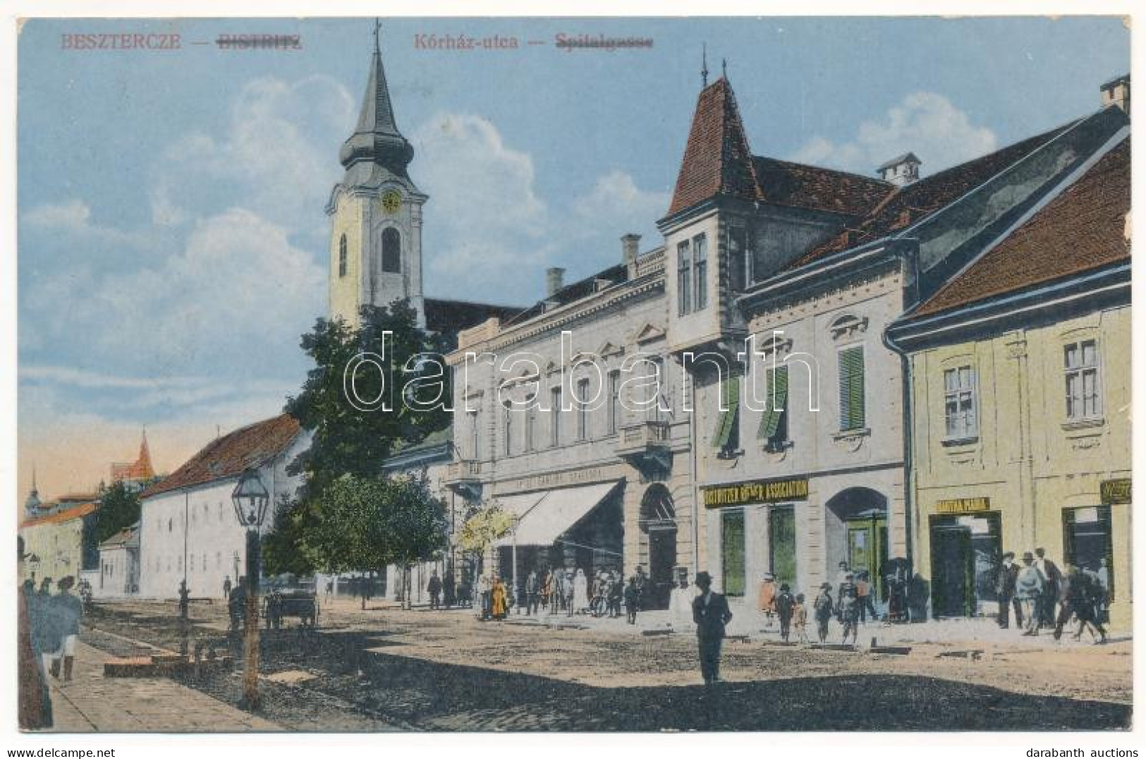 T2 1918 Beszterce, Bistritz, Bistrita; Kórház Utca, Sahling Szálloda, Bartha Mária üzlete és Saját Kiadása / Spitalgasse - Unclassified