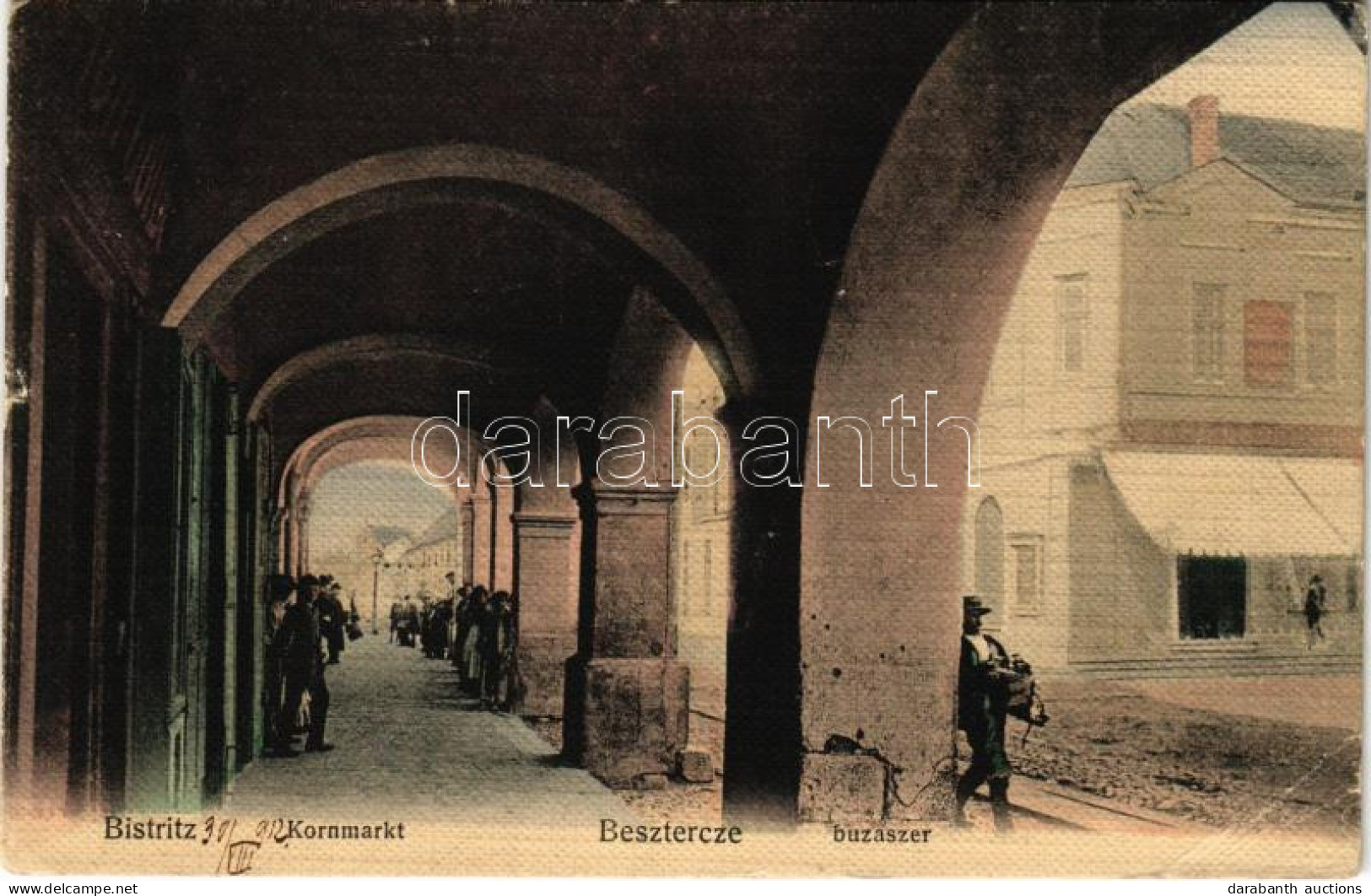 T3 1912 Beszterce, Bistritz, Bistrita; Kornmarkt / Búzaszer / Market, Street View (EB) - Unclassified