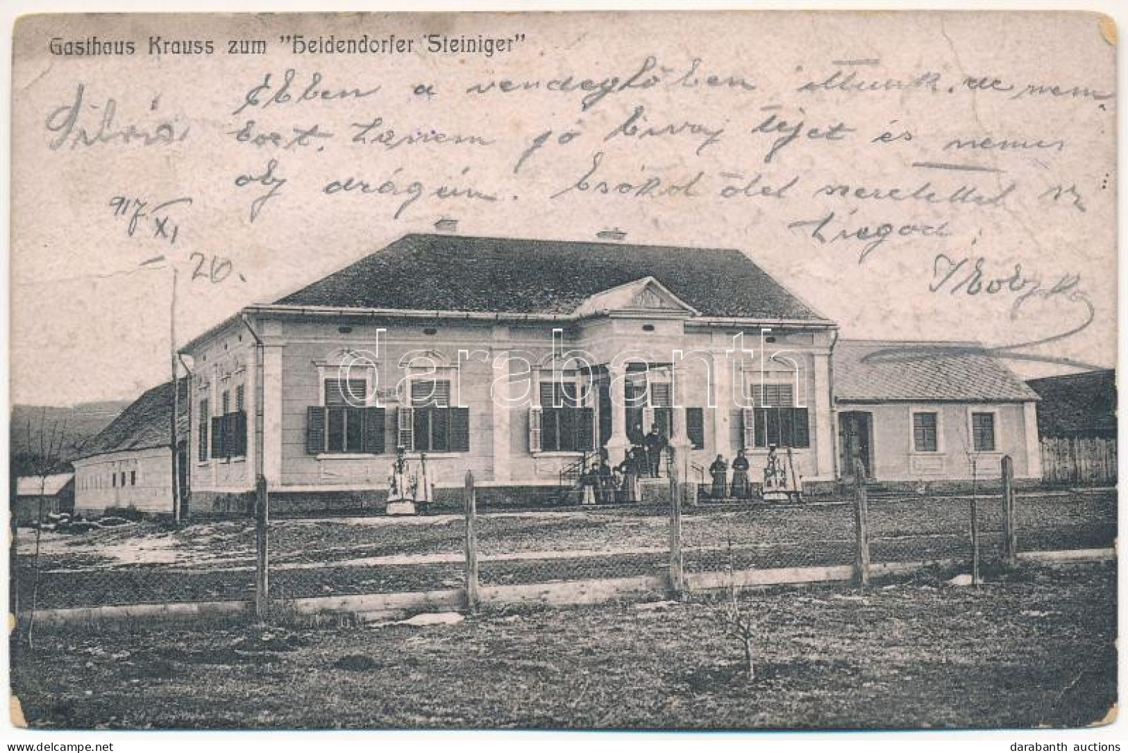 T2/T3 1917 Beszterce, Bistritz, Bistrita; Gasthaus Krauss Zum "Heidendorfer Steiniger" / Vendéglő, étterem / Restaurant  - Unclassified