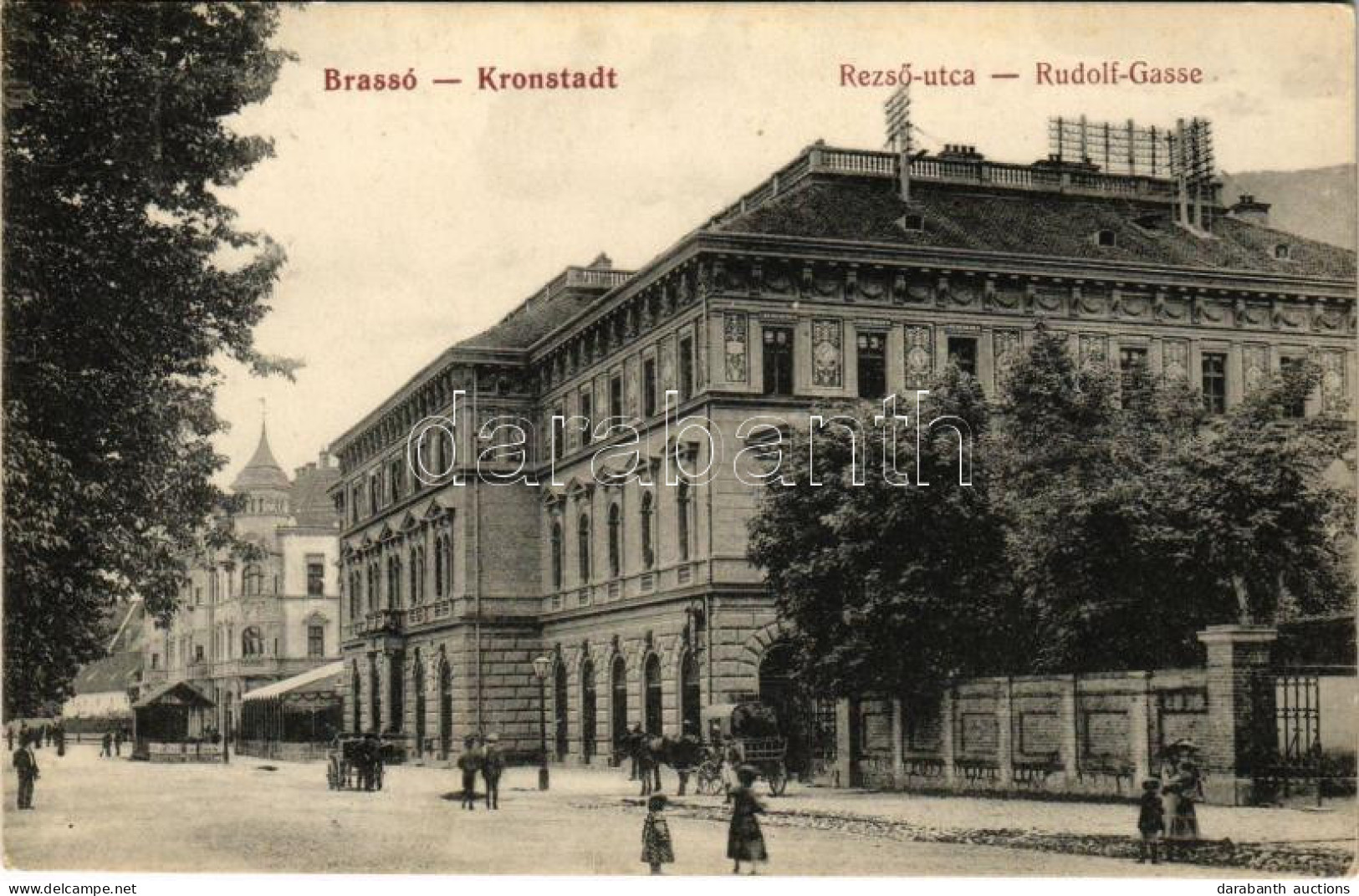 T2 1913 Brassó, Kronstadt, Brasov; Rezső Utca, Transilvania étterem és Kávéház / Rudolfs-Gasse / Street, Restaurant And  - Unclassified