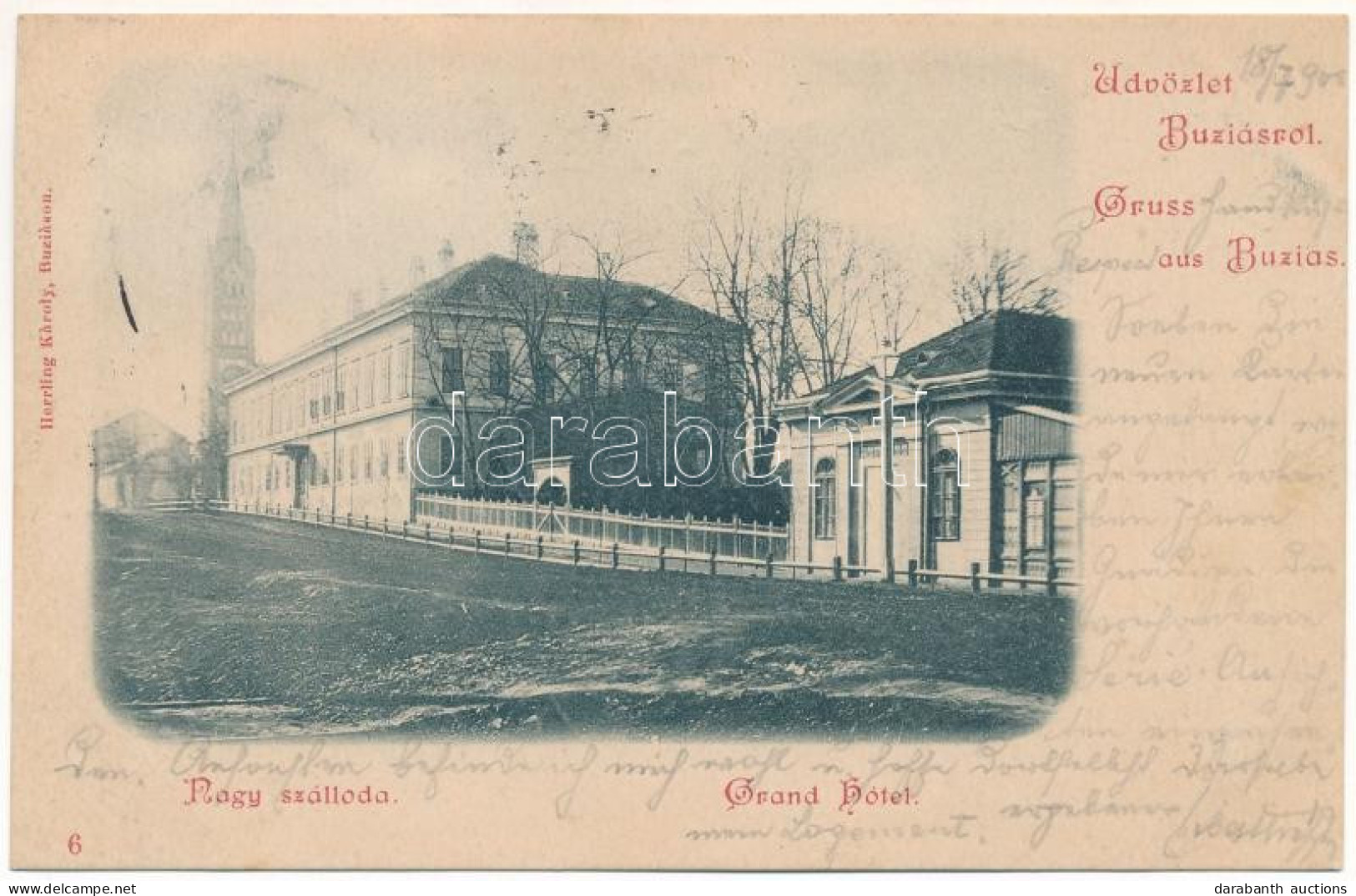 T2/T3 1900 Buziás, Buzias; Nagyszálloda, Templom. Herrling Károly Kiadása / Grand Hotel, Church - Unclassified