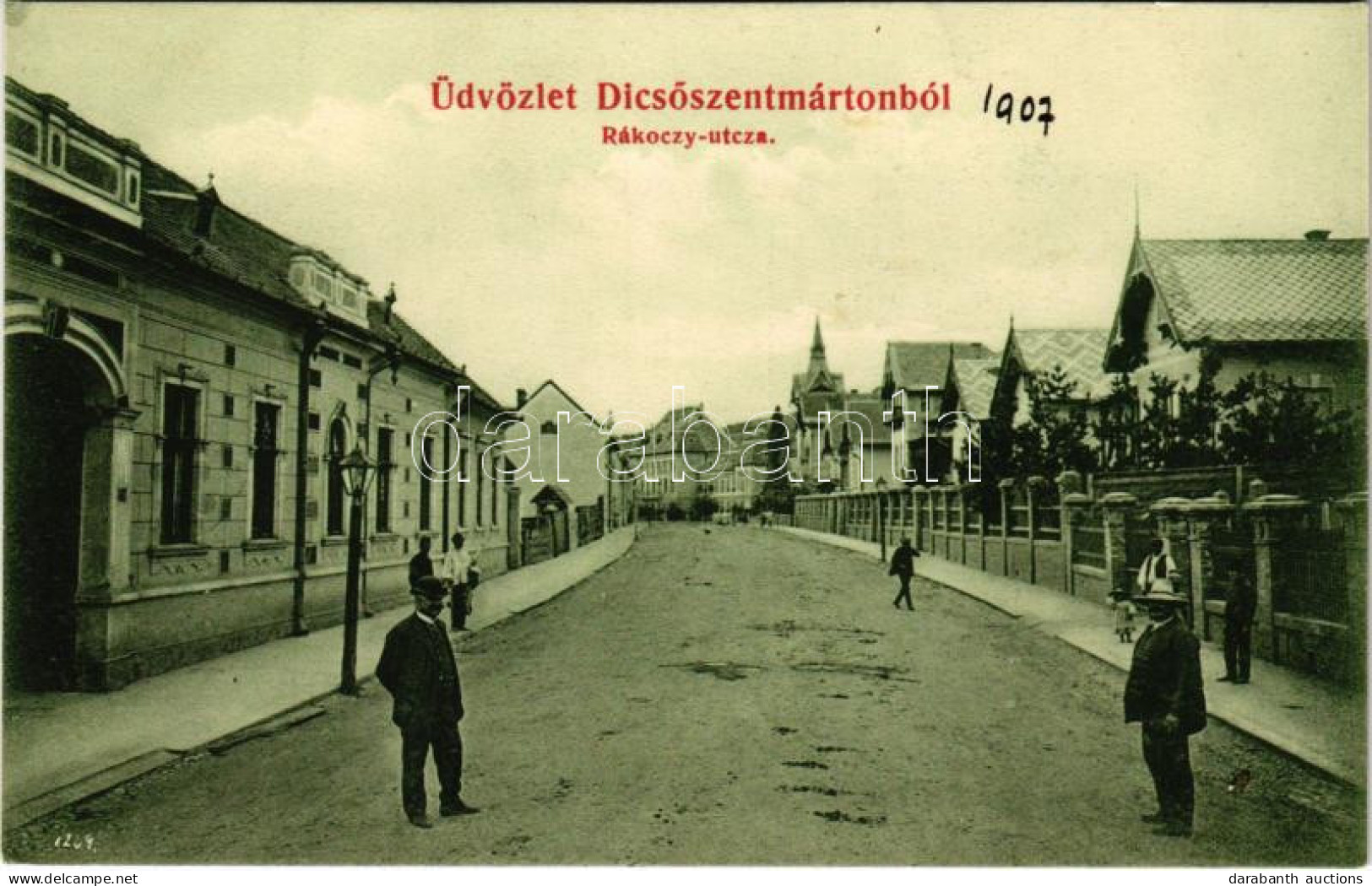 * T2 1907 Dicsőszentmárton, Tarnaveni, Diciosanmartin; Rákóczi Utca. Hirsch Mór Kiadása / Street View - Unclassified