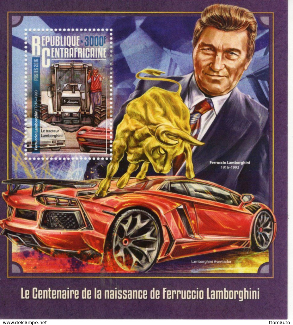 Republique Centrafricaine- Centenaire De FERRUCCIO LAMBORGHINI- Lamborghini Aventador Et Tracteur - 1v Sheet Neuf/MNH - Cars