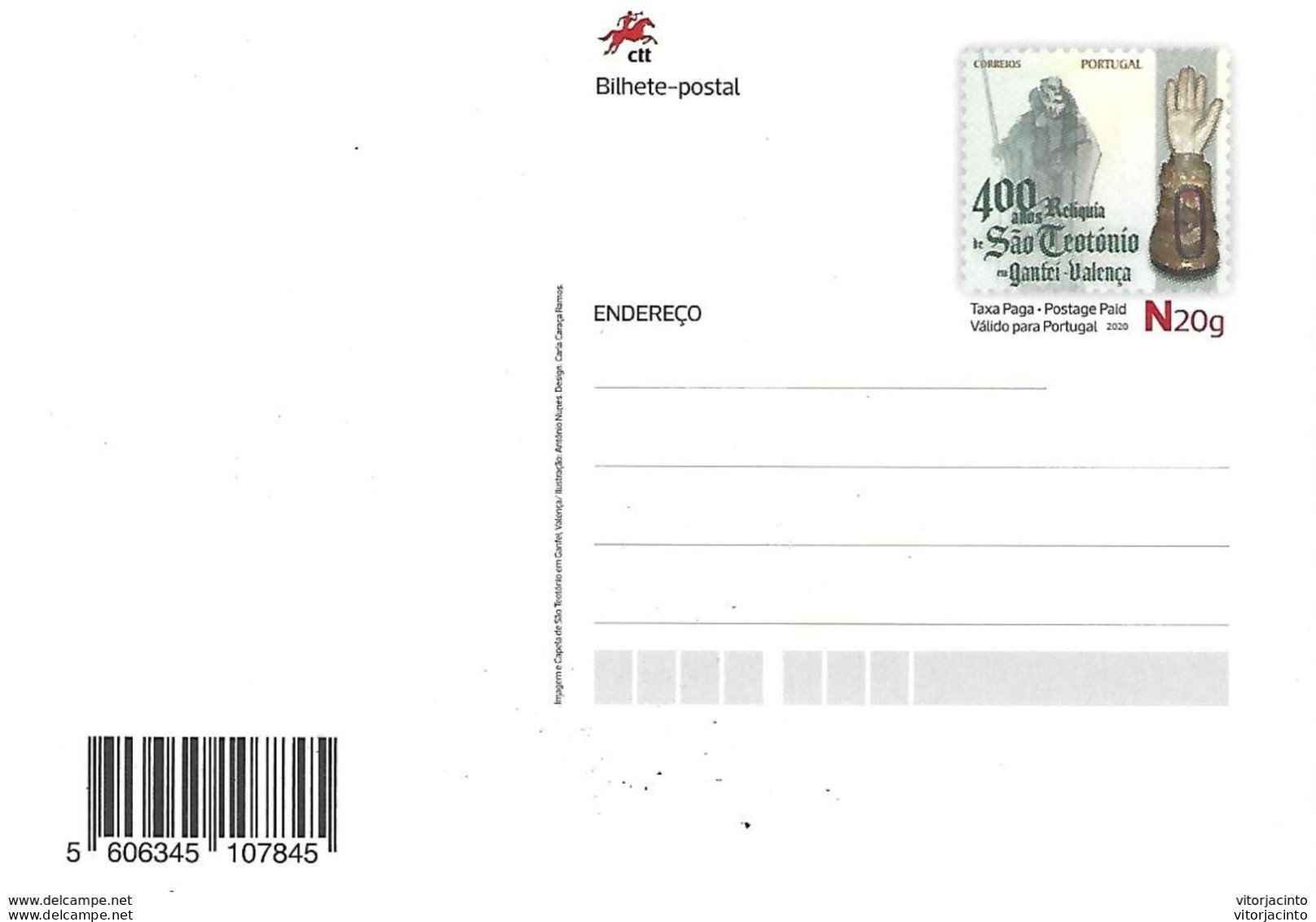 PORTUGAL - PAP N20g - 400 Years Relic Of "São Teotónio" In Ganfei (Valença) - (NOT USED) - Postal Stationery