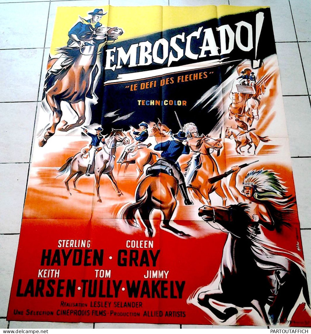 Affiche Ciné DEFI DES FLÈCHES EMBUSCADO 1954 L.SELANDER Lee VAN CLEEF Litho 120X160 - Affiches & Posters