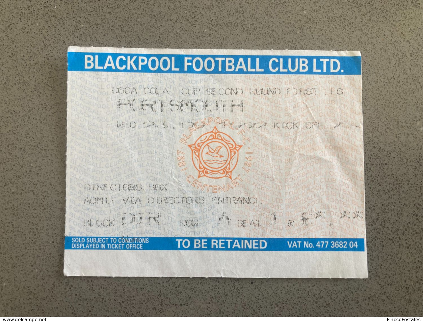 Blackpool V Portsmouth 1992-93 Match Ticket - Tickets & Toegangskaarten