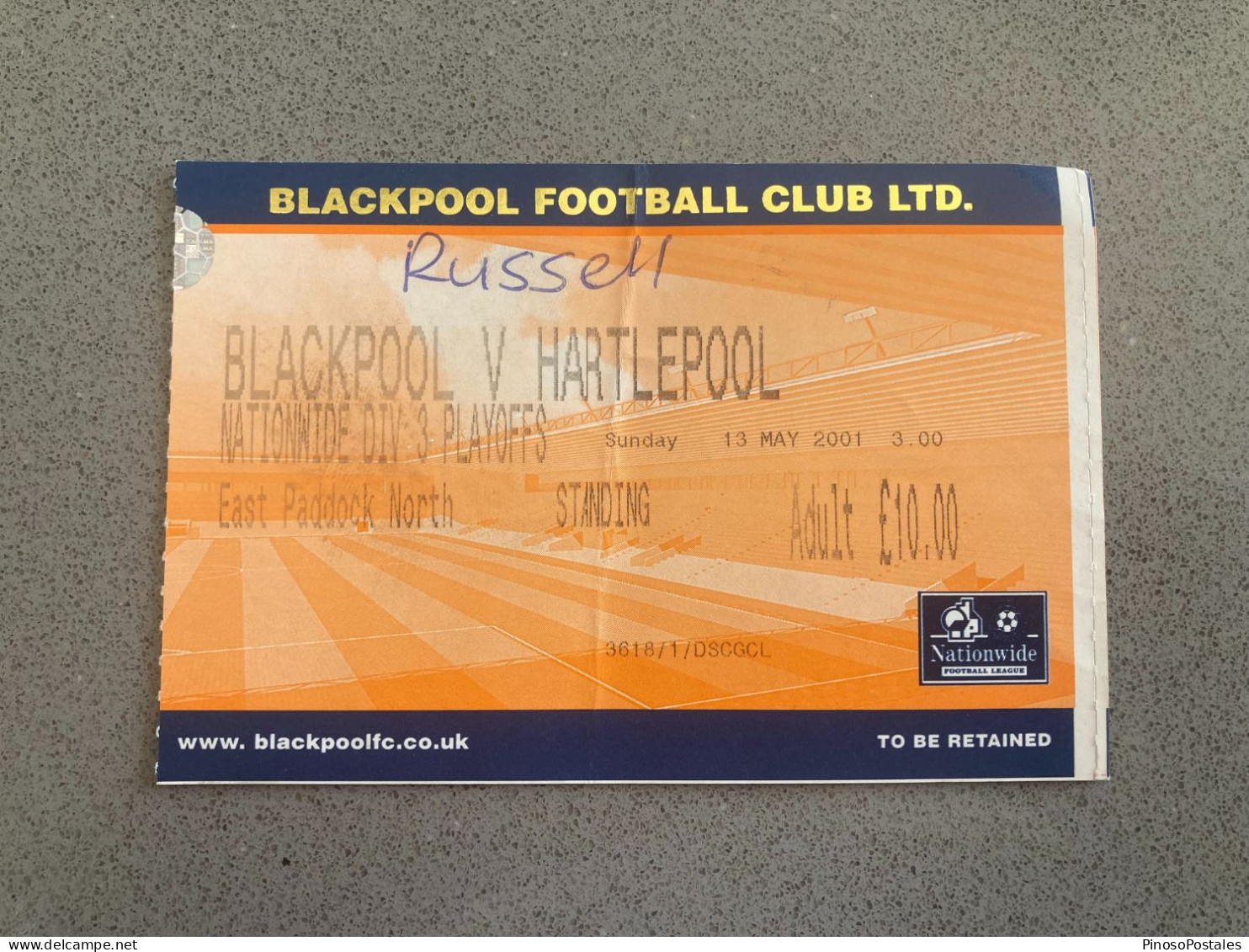 Blackpool V Hartlepool United 2000-01 Match Ticket - Tickets & Toegangskaarten