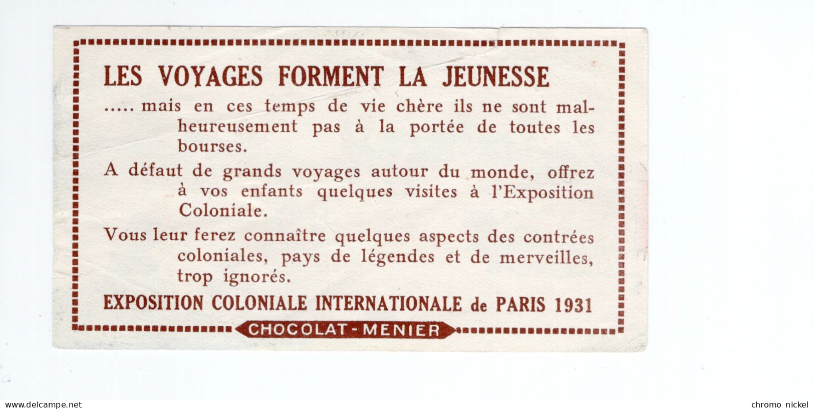 Chromo Algérie Algéria Campement De Nomades Sud  Exposition Coloniale 1931 Paris 110 X 60 Mm Pub: MENIER  TB 2 Scans - Menier