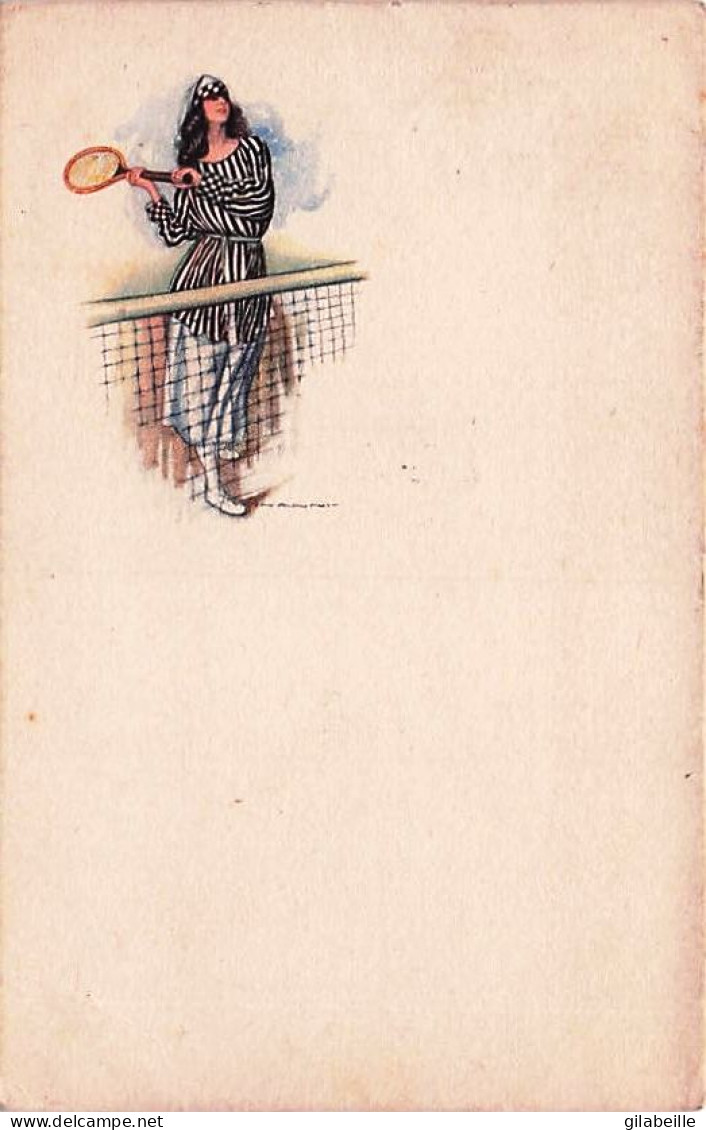 Illustrateur Signé Nanni - TENNIS - Jeune Femme Au Filet Sur Un Court De Tennis - 1923 - Nanni