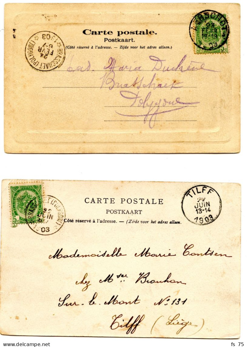 COB 56 SIMPLE CERCLE RELAIS A ETOILES BRASSCHAET (POLYGONE) SUR CARTE POSTALE + MEME OBLITERATION EN ARRIVEE, 1903 - Cachets à étoiles