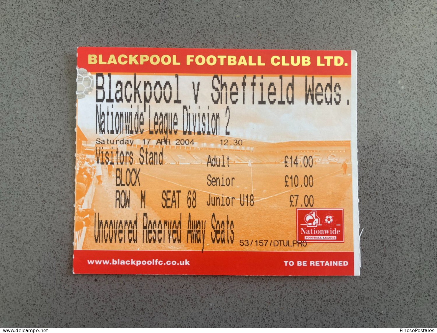 Blackpool V Sheffield Wednesday 2003-04 Match Ticket - Tickets & Toegangskaarten