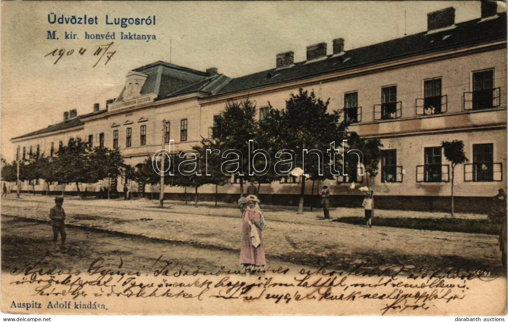 * T2/T3 1904 Lugos, Lugoj; M. Kir. Honvéd Laktanya. Auspitz Adolf Kiadása / K.u.K. Military Barracks (EK) - Unclassified